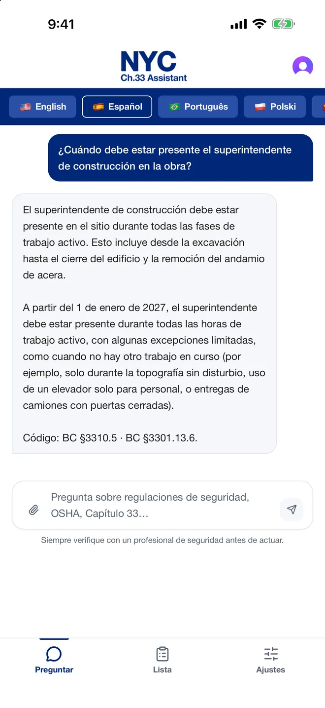 The same assistant answering in Spanish